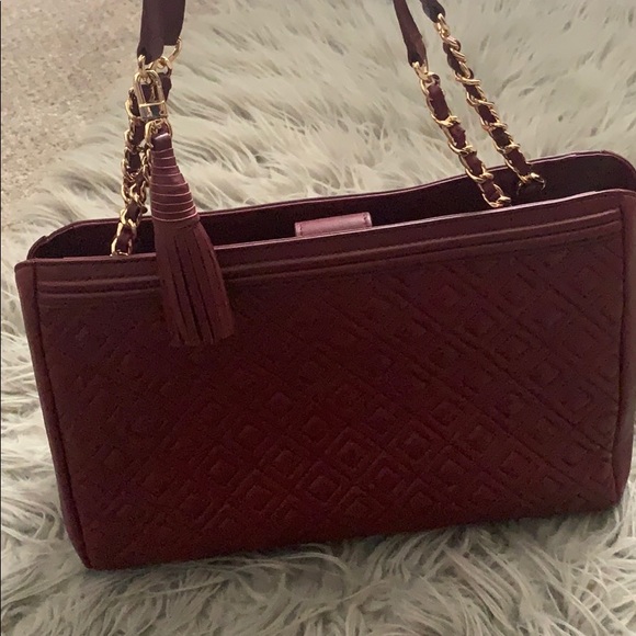 Tory Burch Maroon Leather Fleming Open Shoulder - Picture 2 of 7